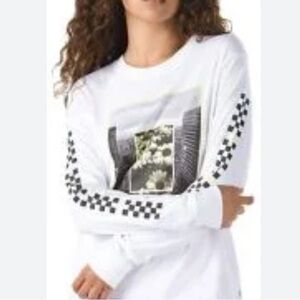 Vans cropped skater graphic daisy logo long sleeve white top women's size XS